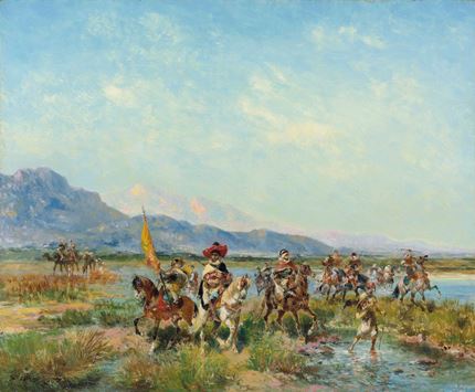 Horsemen crossing a stream