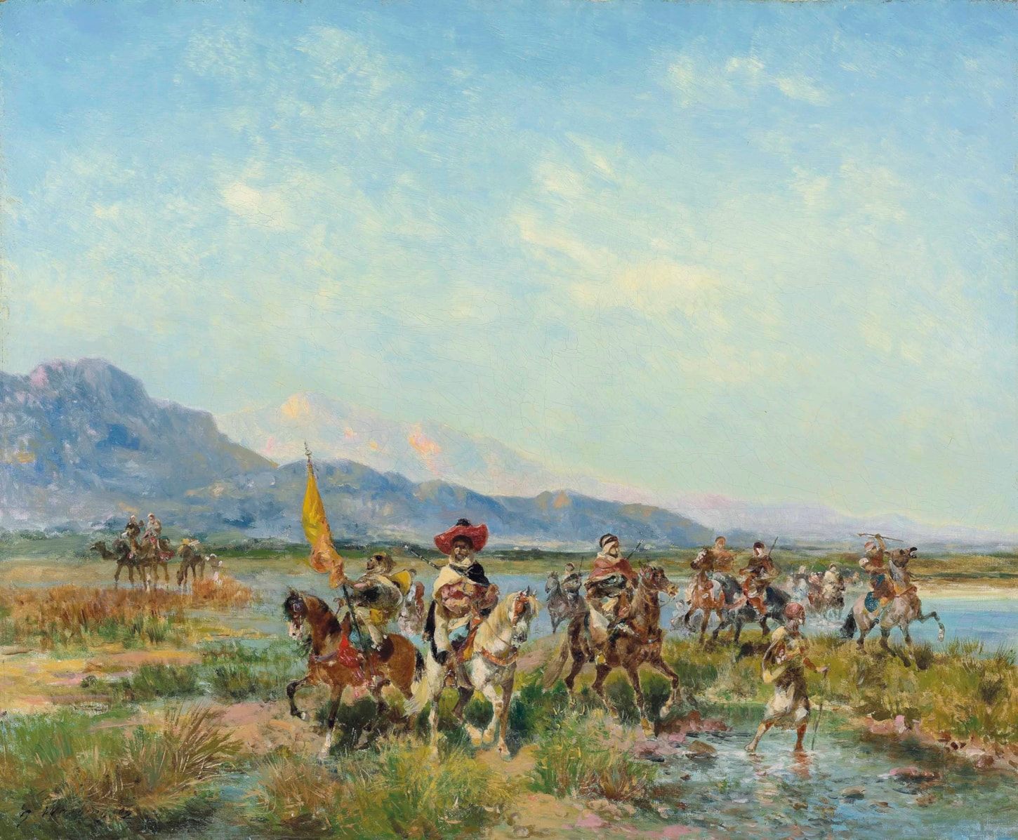 Horsemen crossing a stream
