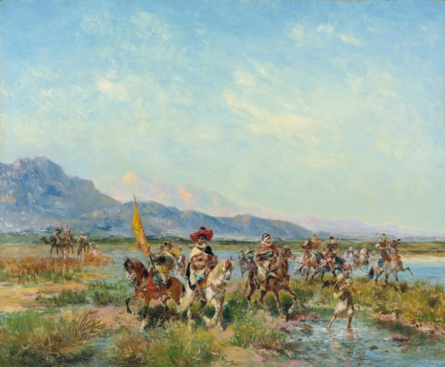 Horsemen crossing a stream