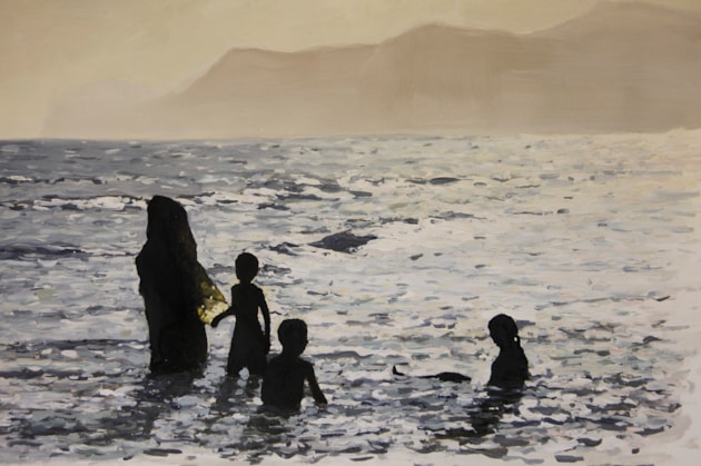 Mother and children bathing. Thumrayt, Salalah, Oman