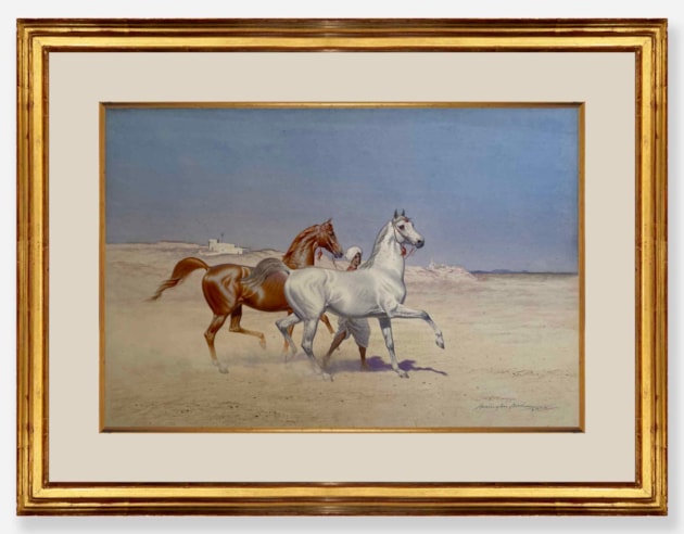 A Groom leading two Arabian Horses