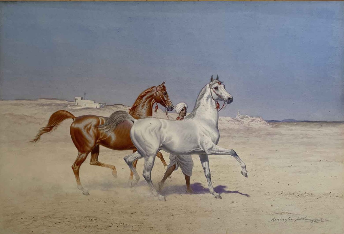 A Groom leading two Arabian Horses